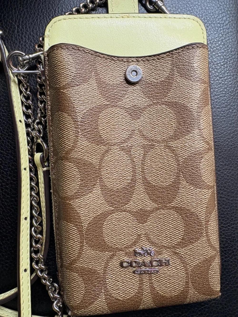Coach North/South Phone Crossbody Gold/Light Khaki/Faded Blush Signature Canvas